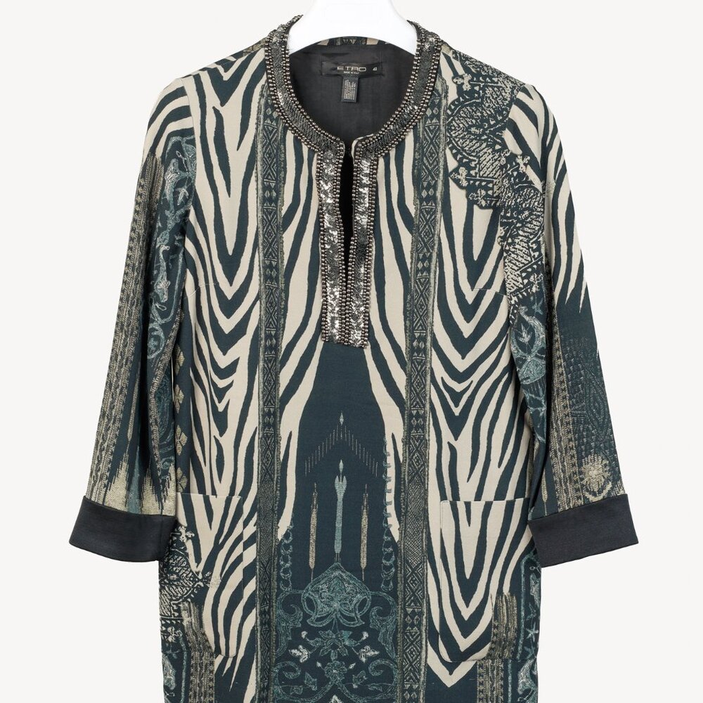 Etro Grey Zebra Embellished 3/4 Sleeve Tunic